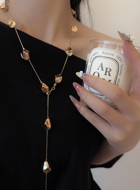 老钱风不规则几何金属球项链长款