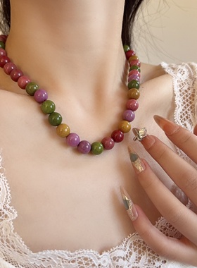 碧玺糖果色天然石串珠项链女百搭