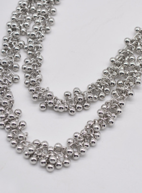 金属球叠戴流苏双层月牙项链女