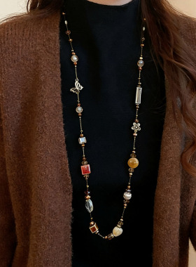 波西米亚复古蝴蝶水晶串珠项链女