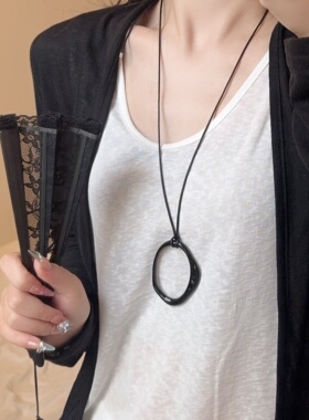 简约设计几何不规则吊坠皮绳项链