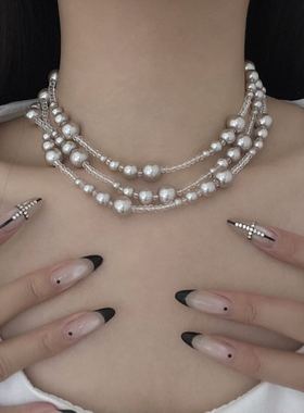 长款不规则珍珠串珠叠戴项链女