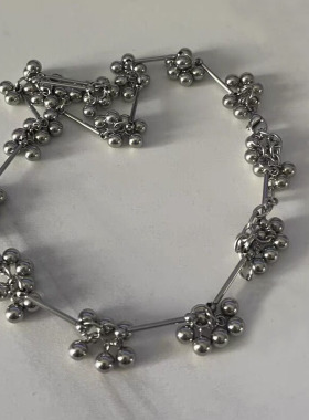 钛钢拼接女金属圆球项链