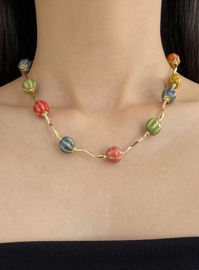 民族风多巴胺陶瓷琉璃串珠项链