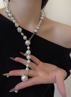 不规则珍珠串珠项链配饰女毛衣链