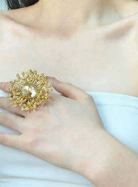 复古夸张超闪镶钻大花椭圆戒指女