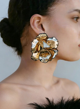 复古夸张褶皱金属花朵吊坠项链女