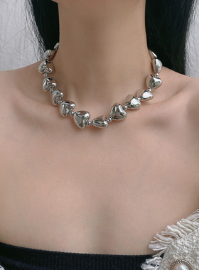 金属立体爱心女项链锁骨链