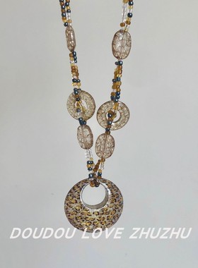 民族风水晶豹纹平安扣串珠项链