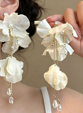 甜美夏日白色茉莉花流苏耳环女款