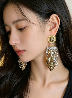 欧美夸张金属人脸面具耳坠耳环女