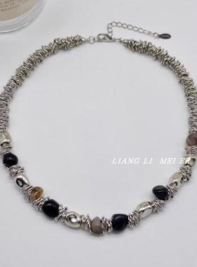 钛钢串珠女异形不规则锁骨链