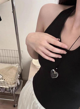 抽拉可调节透明爱心吊坠项链女