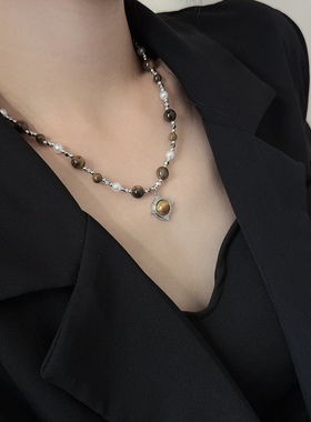 美拉德虎眼石串珠吊坠高级感项链