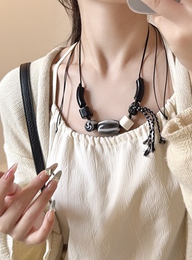 波西米亚风几何树脂串珠编织项链