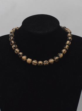 串珠圆珠女式虎眼石项链