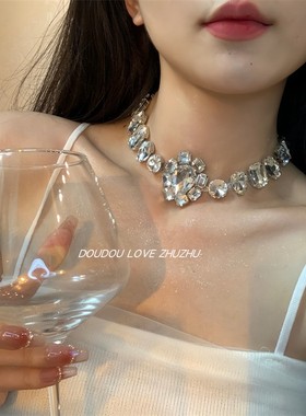 水钻几何短款女轻奢水晶项链