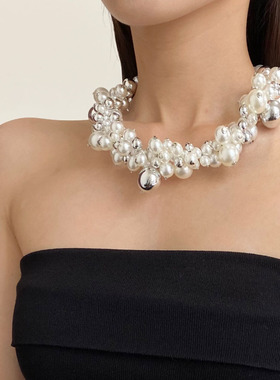 珍珠串珠不规则大小葡萄串项链