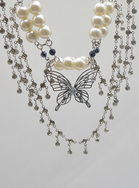 珍珠女式镂空蝴蝶项链