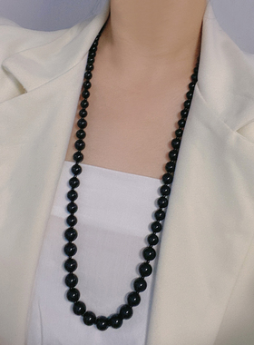 串珠女黑色玛瑙毛衣链项链