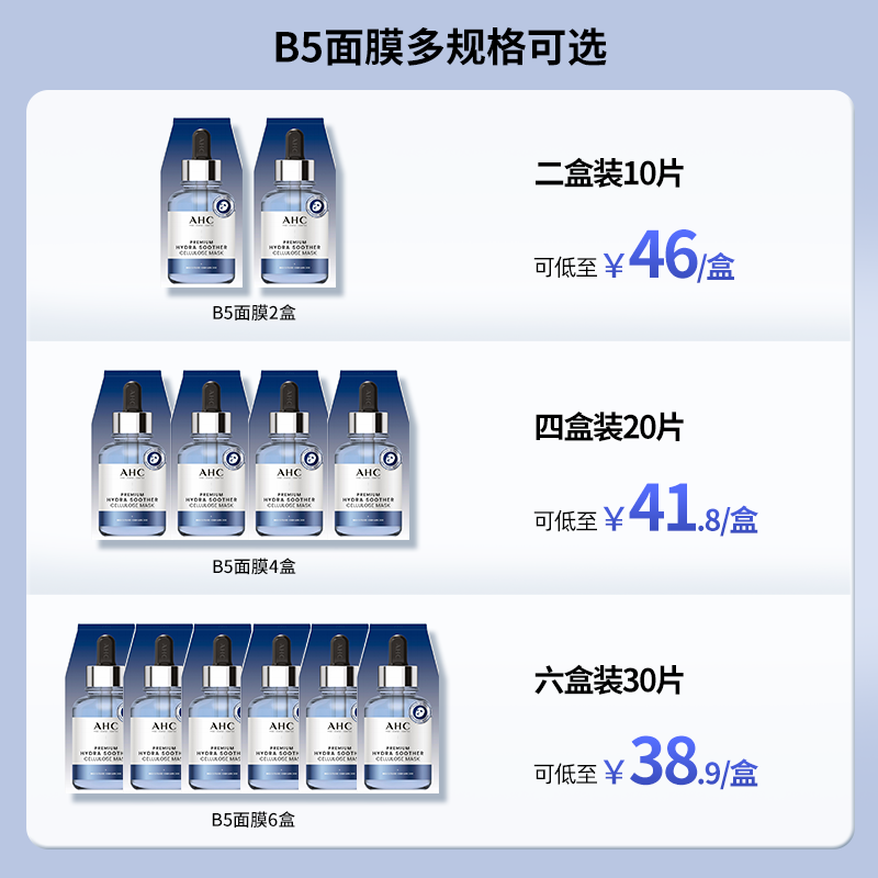 AHC官方旗舰店B5玻尿酸面膜保湿深层补水滋润6盒锁水舒缓护肤正品