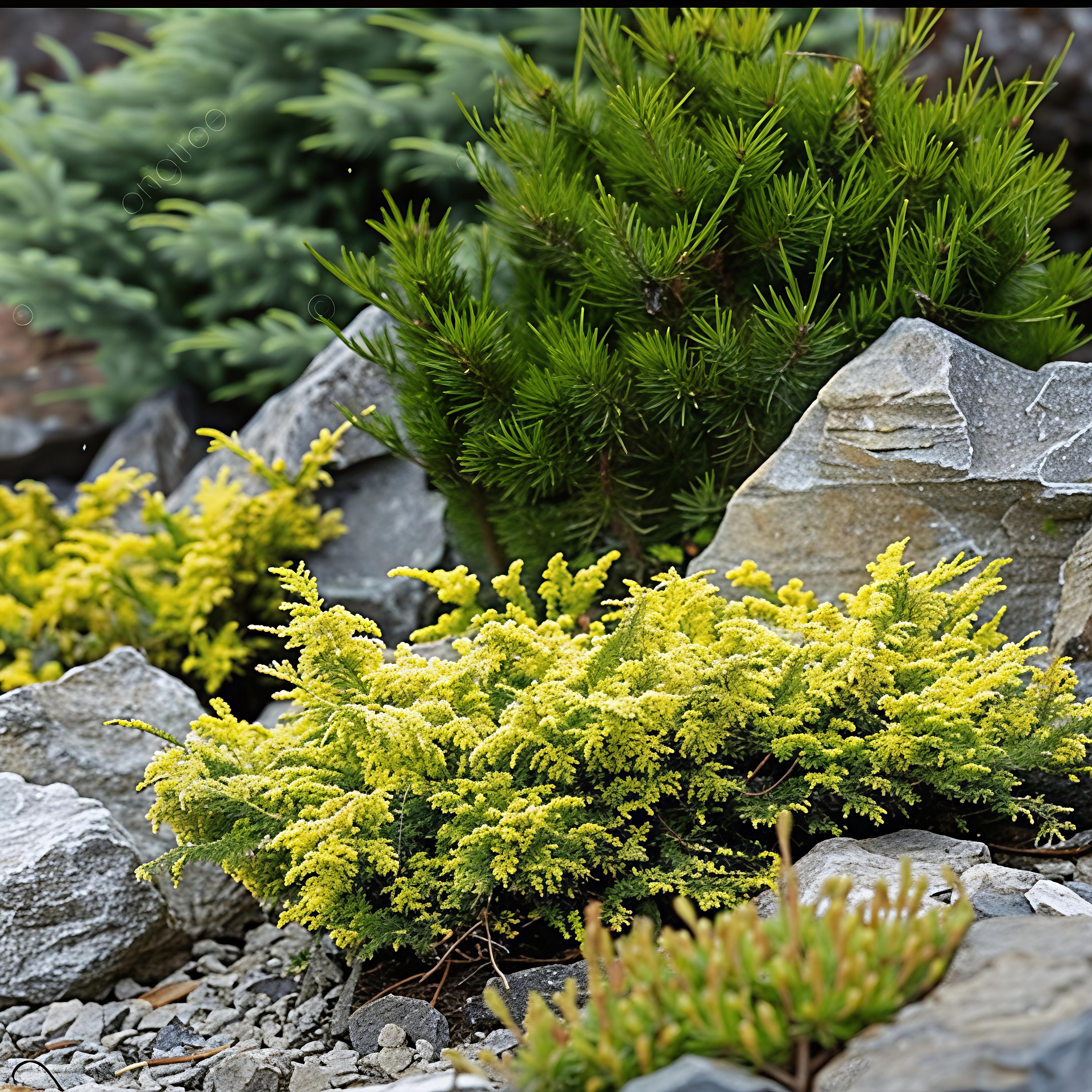 Tile juniper, golden carpet, perennial potted courtyard garden, evergreen plants in all seasons