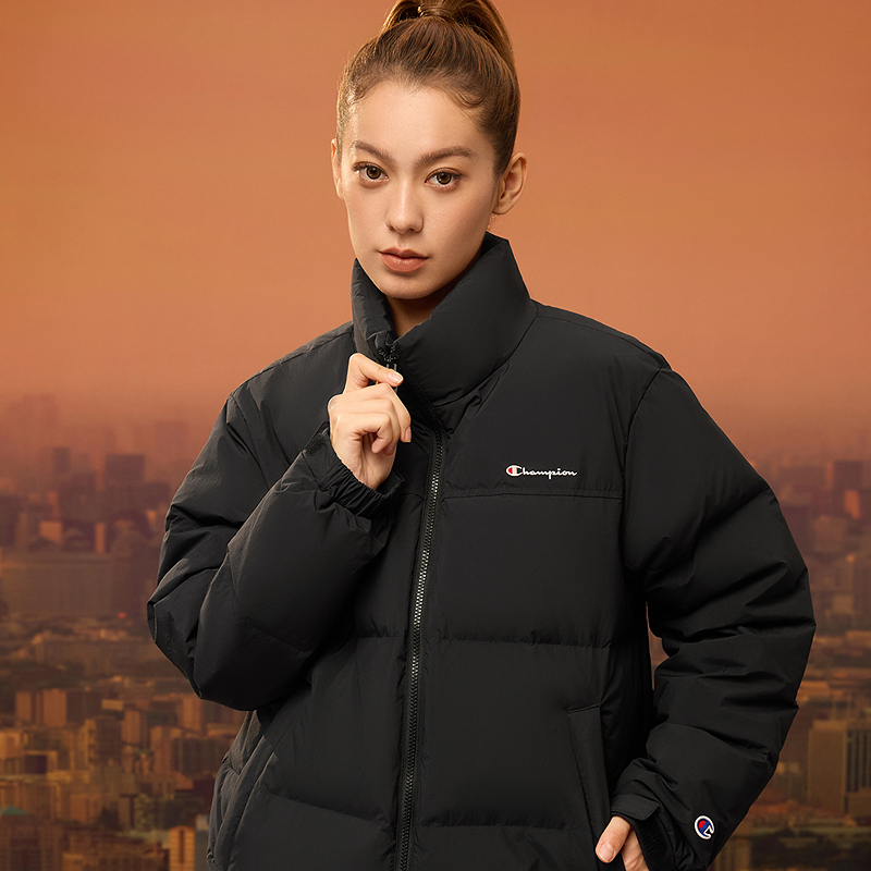 [三防]Champion冠军拼色羽绒服男2025冬季新款黑色短面包服立领秋
