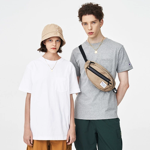 Чемпионский Чемпион Официальный веб -сайт Флагманский офицер магазина T -Focket Pure Cotton Cotton Round Seck White Elive Мужчины и женщины ранней весной