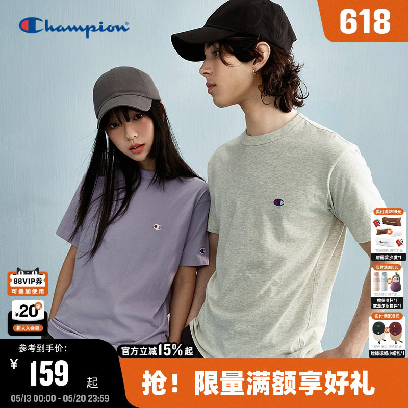 Champion冠军T恤纯棉情侣2026夏季新款男刺绣小C短袖显瘦美式潮牌