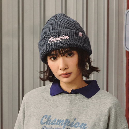 丁禹兮同款Champion冠军针织帽25秋冬新款女幸运帽红色毛线帽子男 - 图1