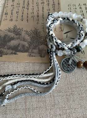 无极手链双生黑白太极山鬼花钱新中式国潮复古藏式风手串编织手绳