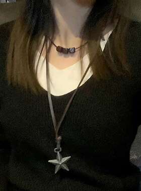 项链女波西米亚复古风黑色编织绳木珠串珠小众设计感潮项圈锁骨链