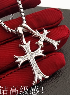 钛钢项链男士十字架毛衣链锁骨链