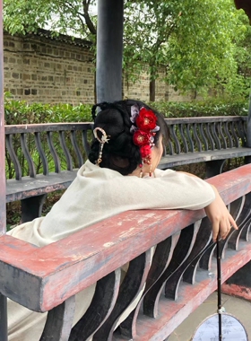 云中手作发梳蚕丝古风汉服绒花