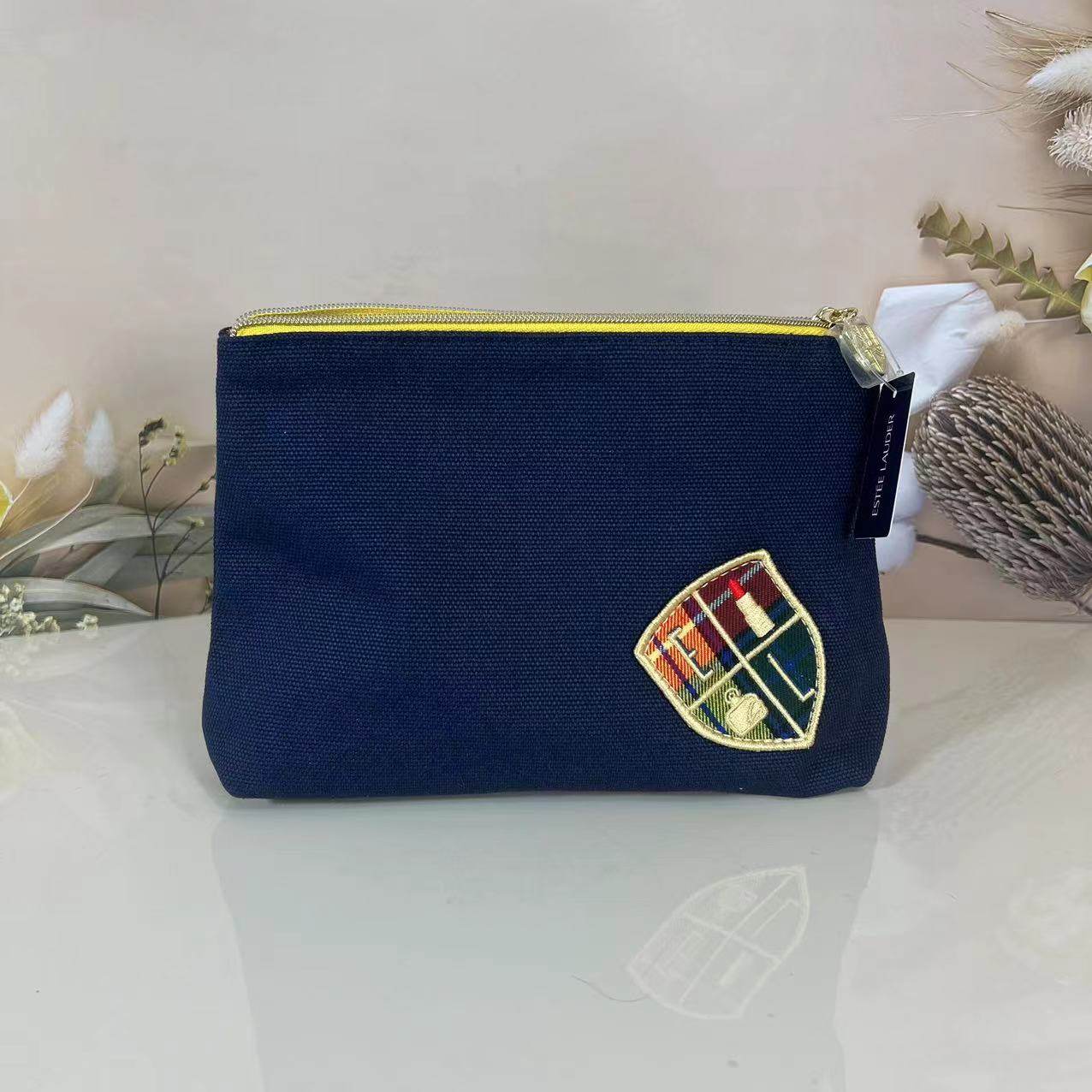 雅诗兰黛藏蓝色海军标帆布化妆包大容量旅行收纳包整理包,淘宝优惠券,粉丝福利购,淘宝优惠卷