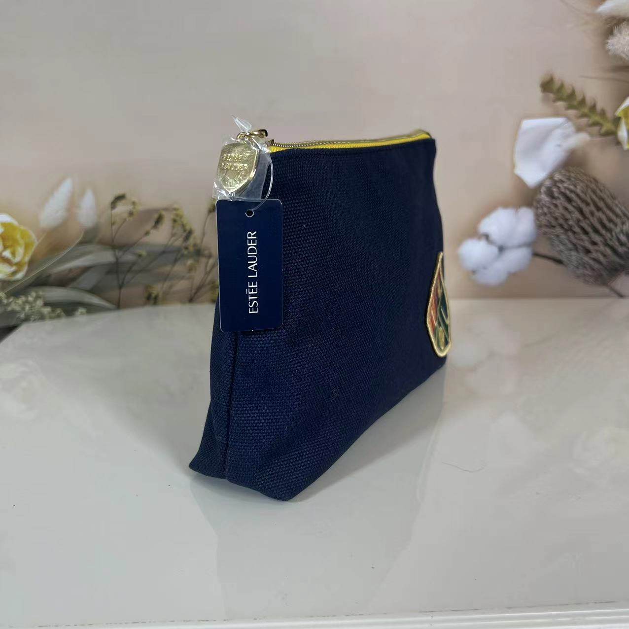 雅诗兰黛藏蓝色海军标帆布化妆包大容量旅行收纳包整理包,淘宝优惠券,粉丝福利购,淘宝优惠卷