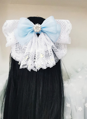 洛丽塔甜美蕾丝超大蝴蝶结发夹Lolita花嫁新娘头饰古风汉服后压仙