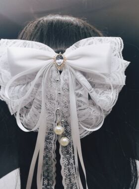 原创手作lolita发夹边夹蕾丝蝴蝶结珍珠流苏头饰洛丽塔甜美可爱