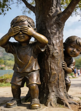 铸铜小孩放风筝童趣主题雕塑定制