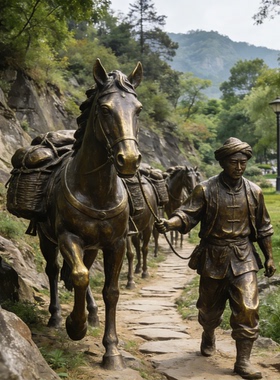 茶马古道主题铜雕定制铸铜马帮人物雕像户外景区广场景观小品厂家