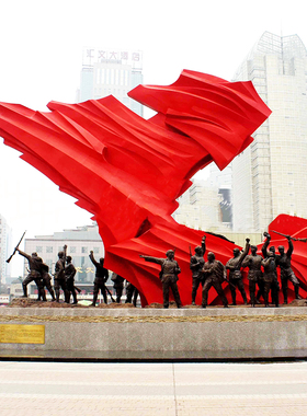 大型红旗军人群雕玻璃钢铸铜材质