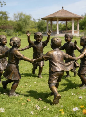 铸铜童趣主题雕塑小孩放风筝人物铜雕户外景区校园公园摆件厂家