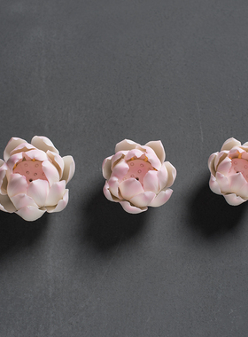 创意手捏陶瓷荷花茶道香插座香托茶花手工瓷花茶席茶宠装饰摆件.