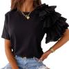 or Tops Short Ruffle Sleeve Round Neck Pullover TShirts Tees-图1