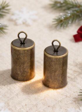 跨境热卖古铜色圣诞铃铛复古铁铃铛直筒金色牛铃麻绳吊钟铃铛