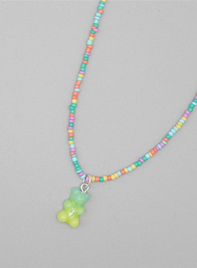 Cute little bear rice pearl necklace, sweet girl少女甜美项链