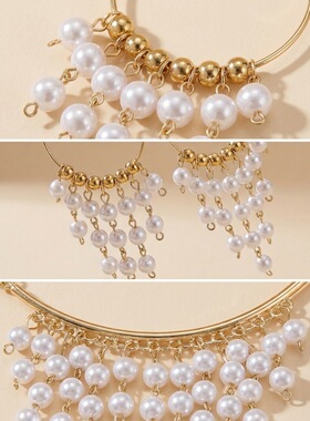 Retro imitation pearl fringed necklace and earrings set跨境