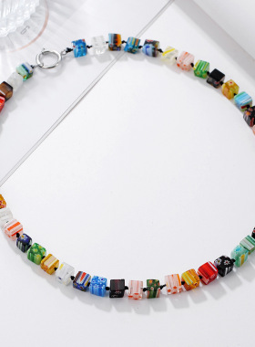 穆拉诺千花琉璃珠多巴胺串珠项链女小众设计新款高级感锁骨