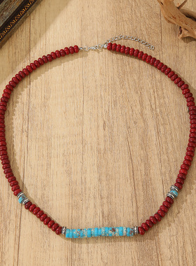 Cross-border men's and women's turquoise necklace跨境项链