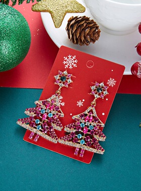 Christmas tree earrings for female party accessories跨境耳环